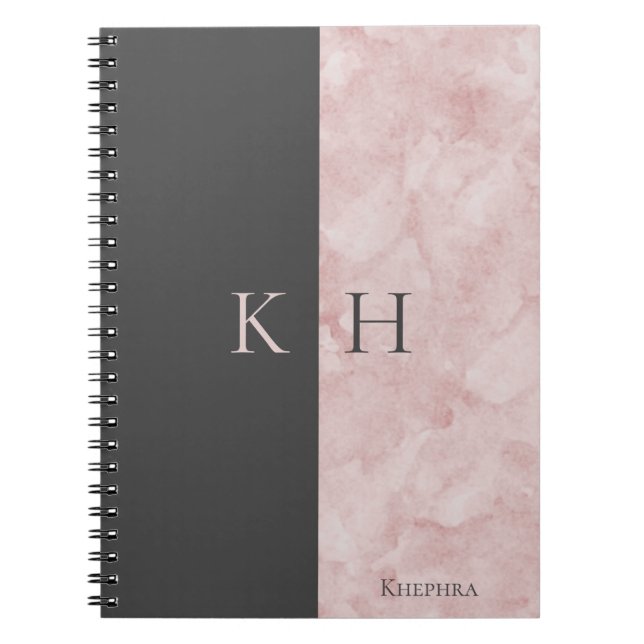 Carnet Monogramme simple Pink Marble And Black Accent (Devant)
