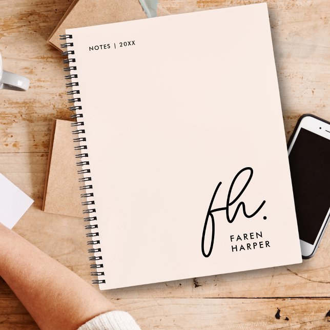 Carnet Monogramme Simple Script Blush Pink Personnalisé (Créateur téléchargé)
