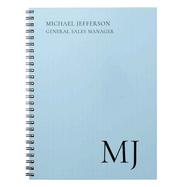 Carnet Monogramme simple tendance affaires bleu (Devant)