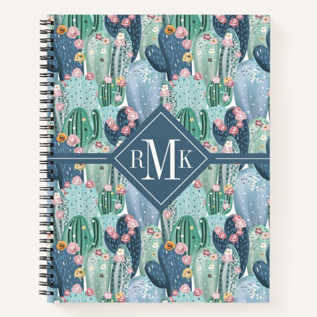 Carnet Monogramme | Soft Patel Cactus Motif (Devant)