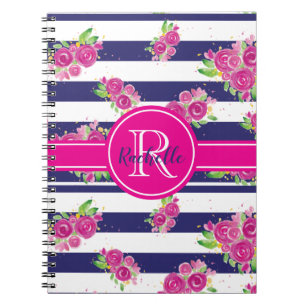 Carnet Monogramme stylisé de la marine florale rose mode