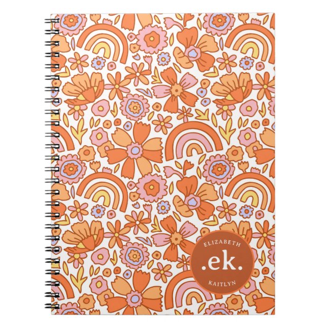 Carnet Monogramme super Retro Orange Florals (Devant)