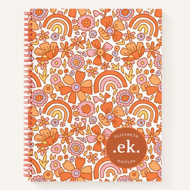 Carnet Monogramme super Retro Orange Florals (Devant)