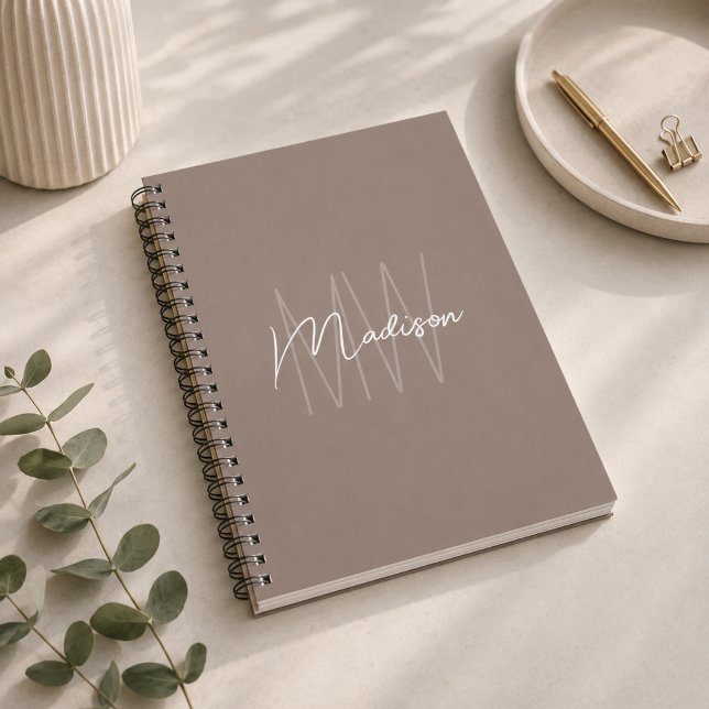 Carnet Monogramme Taupe Minimaliste Moderne (Modern Minimalist Monogram Taupe Notebook)