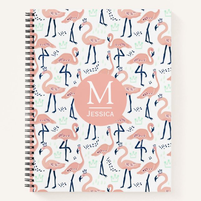 Carnet Monogramme tendance Princesse Flamingo (Devant)