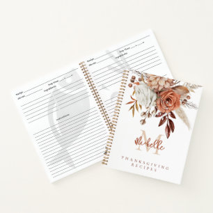 Carnet Monogramme Terracotta Florals Thanksgiving Recette