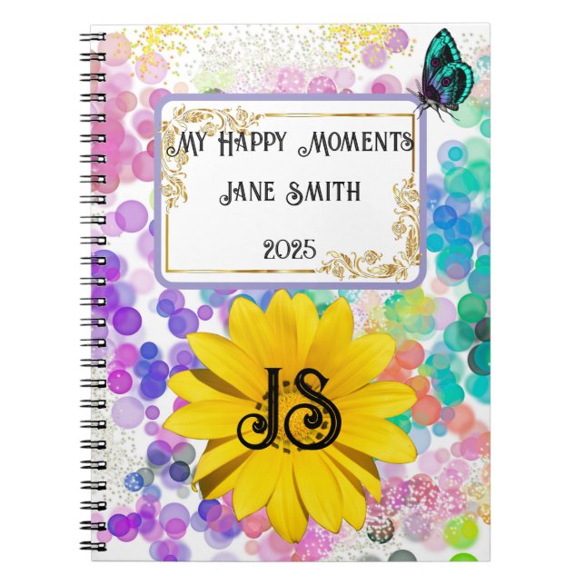 Carnet Monogramme Tournesol Bokeh Abstrait Coloré (Devant)
