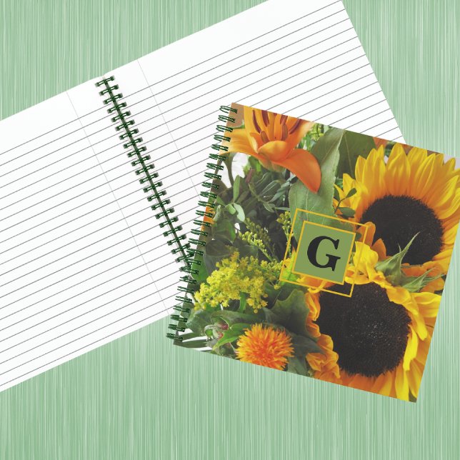 Carnet Monogramme Tournesols d'automne initial 8,5x8,5 (Créateur téléchargé)