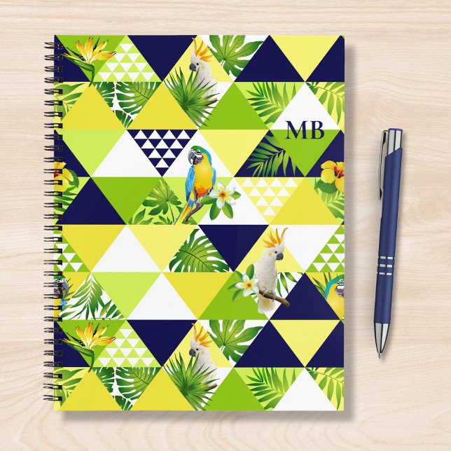 Carnet Monogramme Trendy Cockatoo Parrot Floral (Créateur téléchargé)