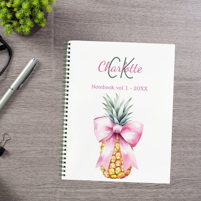 Carnet Monogramme tropical ananas arc rose (Créateur téléchargé)