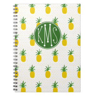 Carnet Monogramme tropical d'or des ananas  