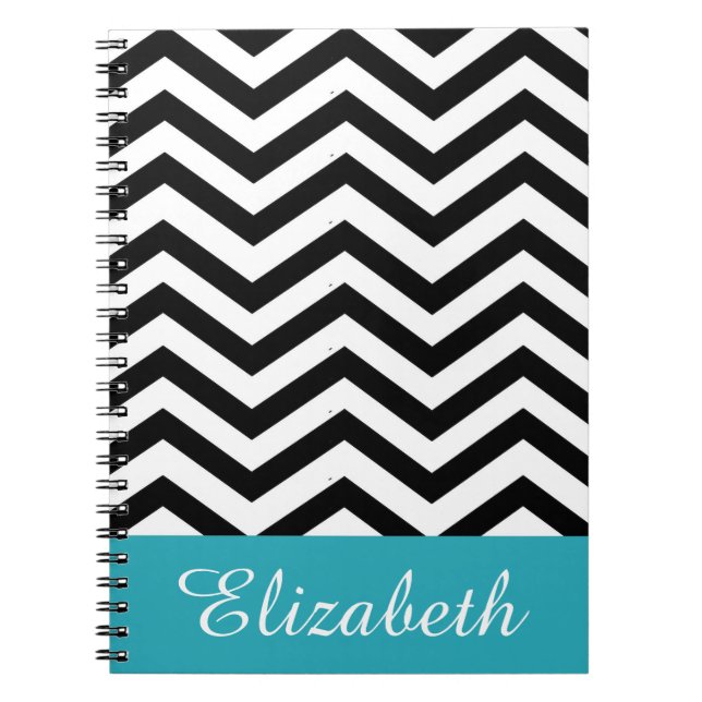 Carnet Monogramme Turquoise blanc noir Chevron personnali (Devant)