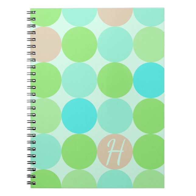 Carnet Monogramme Turquoise Bleu & Cercles Orange (Devant)