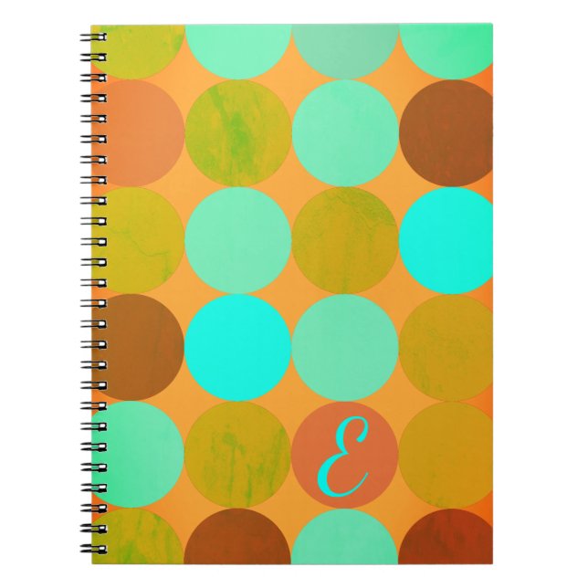 Carnet Monogramme Turquoise Bleu & Cercles Orange (Devant)