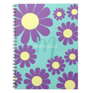 Carnet Monogramme Turquoise pourpre de marguerite