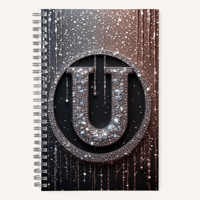 Carnet Monogramme U avec gouttes de paillettes (Recto)