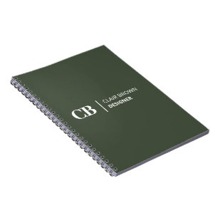 Carnet Monogramme vert forêt élégant moderne