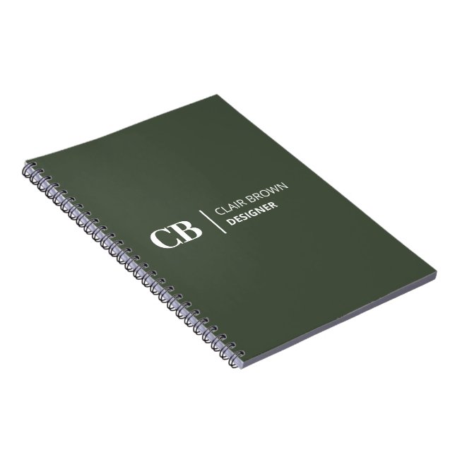 Carnet Monogramme vert forêt élégant moderne (Côté Droit)
