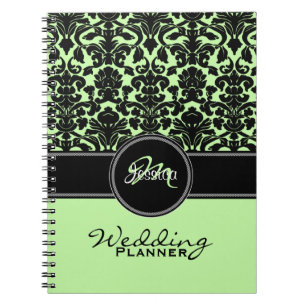 Carnet Monogramme vert noir blanc Mariage damassé Planner