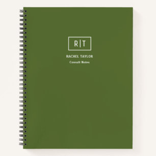 Carnet Monogramme vert olive foncé mensuel hebdomadaire m