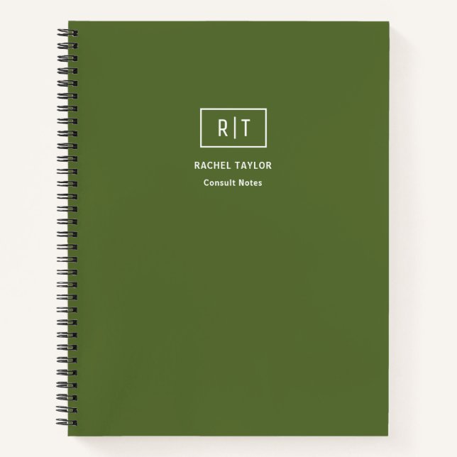 Carnet Monogramme vert olive foncé mensuel hebdomadaire m (Devant)