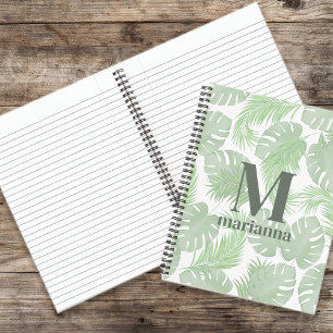 Carnet Monogramme vert Palm Feuilles personnalisés