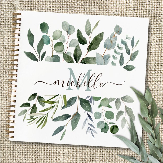 Carnet Monogramme Vert Sauge Eucalyptus Verdure   (In situ)