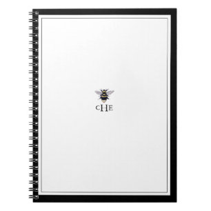 Carnet Monogramme vintage d'abeille noire et blanche