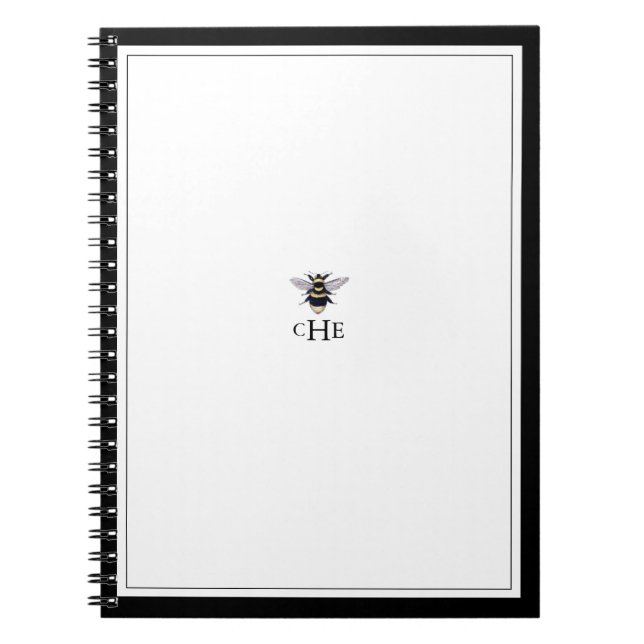 Carnet Monogramme vintage d'abeille noire et blanche (Devant)
