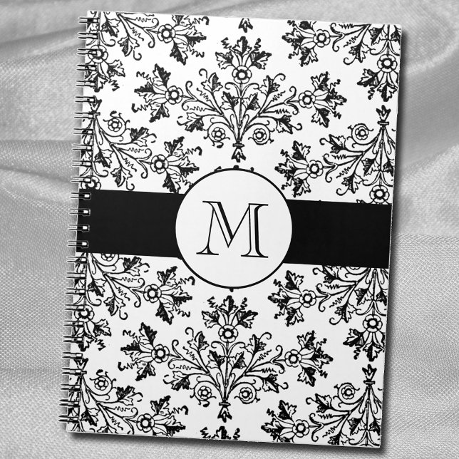 Carnet Monogramme Vintage Floral Damask (Créateur téléchargé)