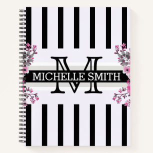 Carnet Monogramme Vintage Floral Grandes Noires