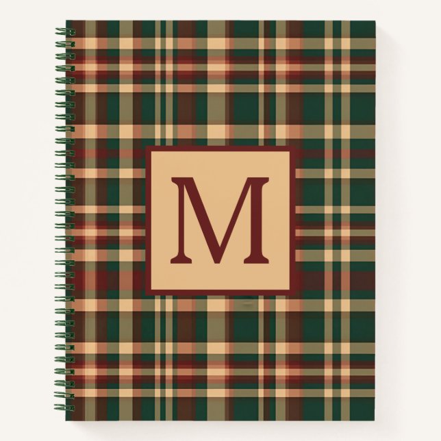 Carnet Monogramme vintage rouge et vert de Noël (Devant)