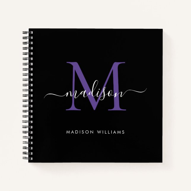 Carnet Monogramme violet noir Nom initial du script (Devant)