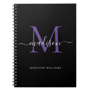 Carnet Monogramme violet violet noir tendance Nom du scri