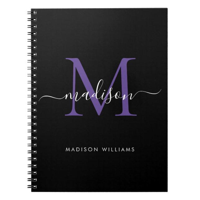 Carnet Monogramme violet violet noir tendance Nom du scri (Devant)