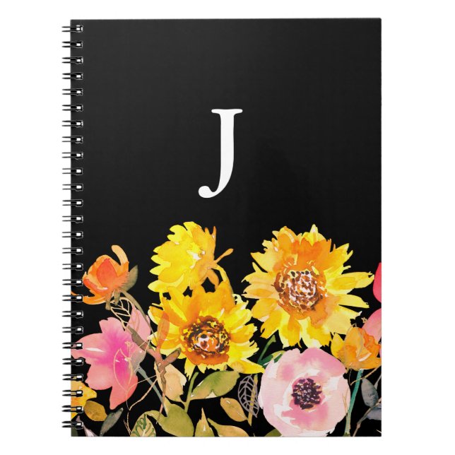 Carnet Monogramme Yellow Aquarelle Tournesol (Devant)