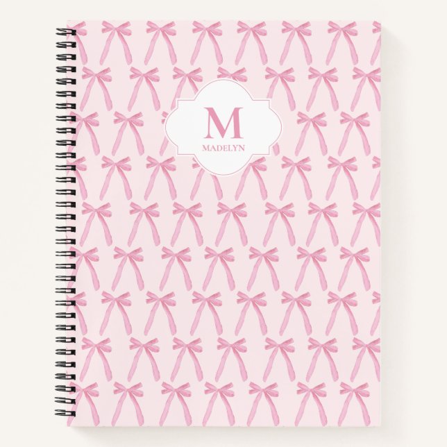 Carnet Monogrammed Pink Coquette bow motif personnalisé (Devant)