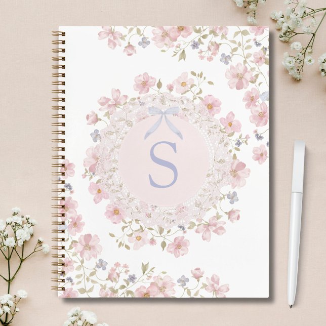 Carnet Monogrammed Pink Flowers and Lace Floral (In situ)