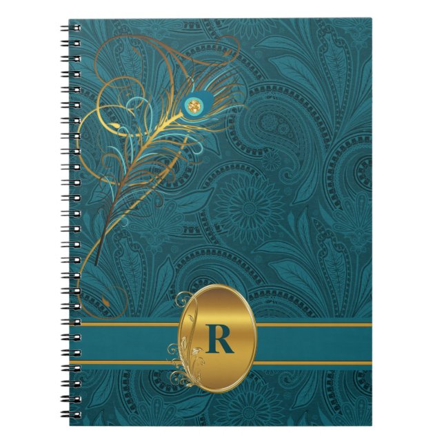 Carnet Monogrammed Teal Peacock for the Writer (Devant)