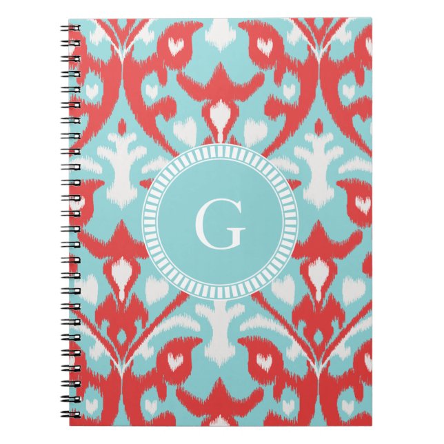 Carnet Monographie de motif tribal turquoise moderne roug (Devant)