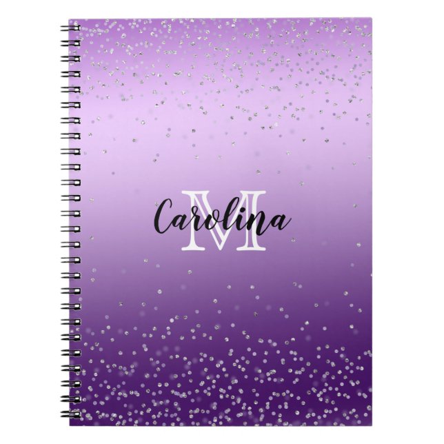 Carnet Monographie d'Ombre violet Confetti en argent (Devant)