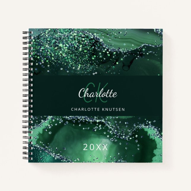 Carnet Monographie en marbre vert parties scintillant (Devant)