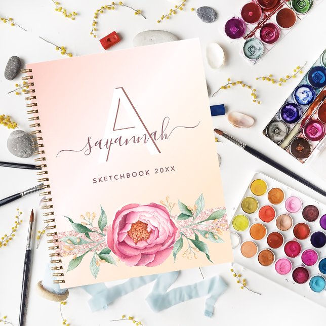 Carnet Monographie monogramme rose or rose parties scinti (Créateur téléchargé)