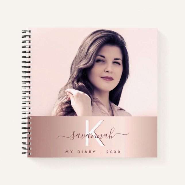 Carnet Monographie photo personnalisée en or rose rose qu (Devant)