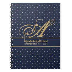 Carnet Monorgam Navy Blue Gold Polkadot Newlywes Mariage