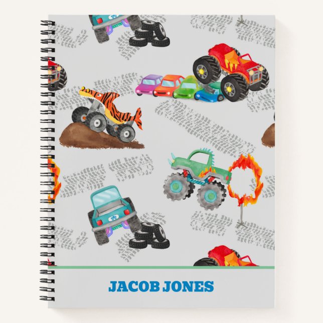 Carnet Monster Truck Jam Aquarelle Voitures Enfants (Devant)