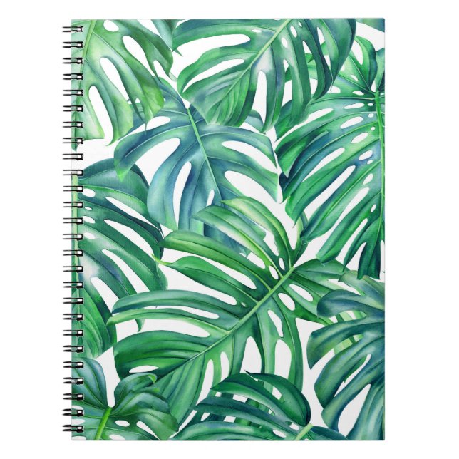 Carnet Monstera Feuilles : Aquarelle Motif Jungle. (Devant)