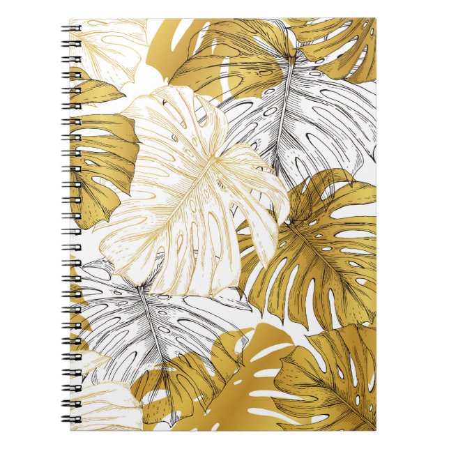 Carnet Monstera Feuilles : Blanc doré (Devant)