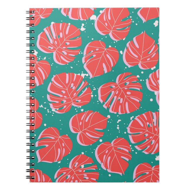 Carnet Monstère rouge : motif tropical vert (Devant)