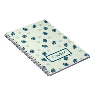 Carnet Monstère tropicale monogramme feuille sur bleu